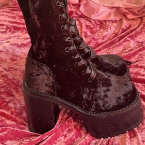 Widow Crushed Velvet Knee High Boots Cryptic Embrace Sold Out DollsKill
